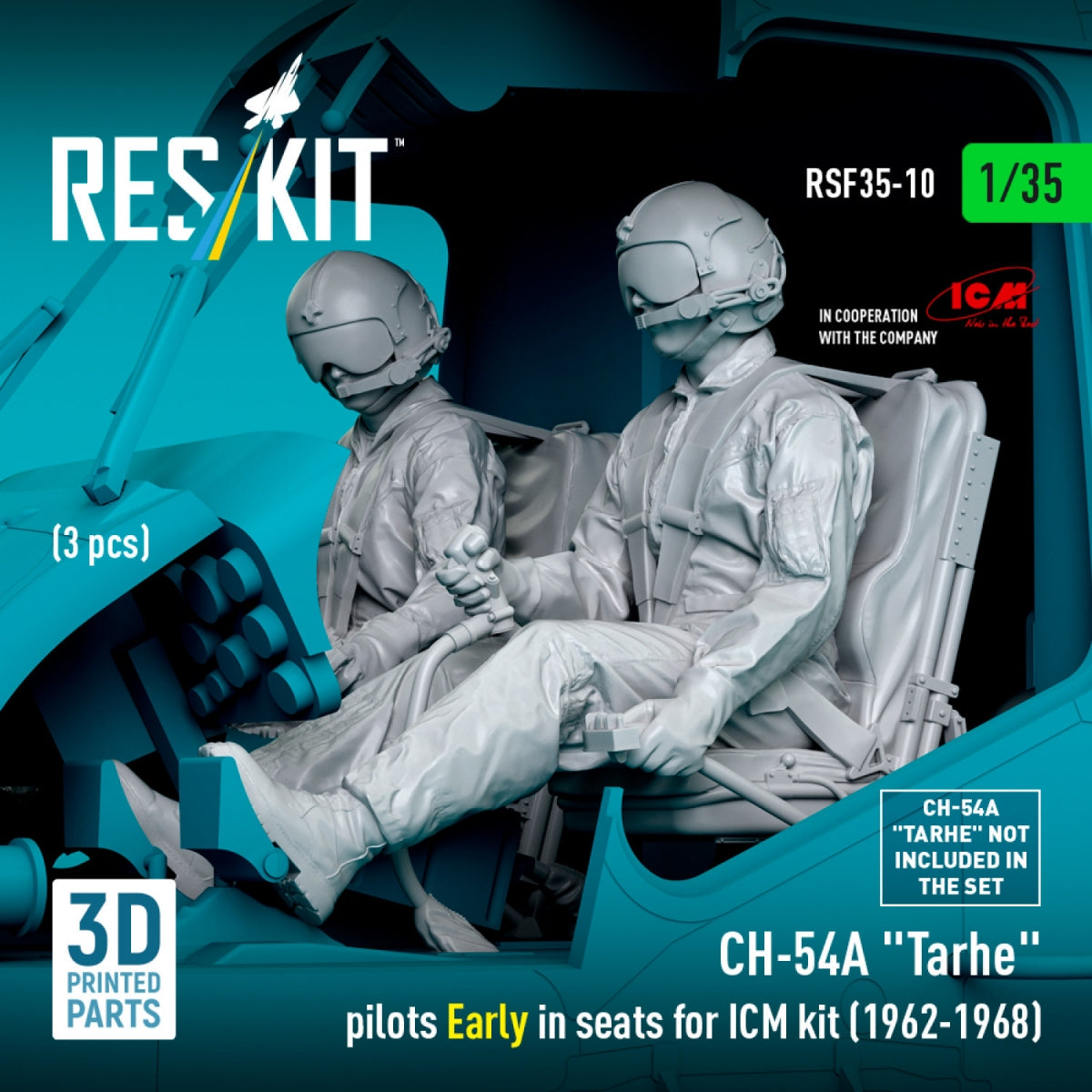 RESKIT RSF35-0010 CH-54A « Tarhe » Pilotes en position initiale dans leurs sièges pour kit ICM (1962-1968) (3 pièces) (Impression 3D) 1/35 – immagine 2