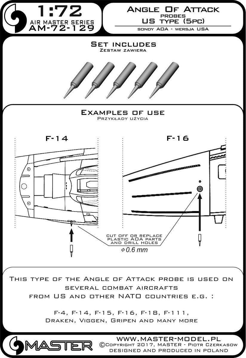 Sondes d&amp;#39;angle d&amp;#39;attaque Master AM-72-129, type américain (5 pièces) (1/72) – image 3