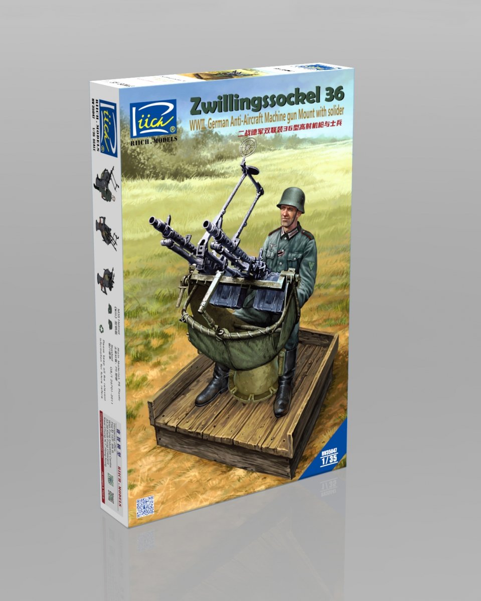 Riich RV35047 WWII Allemand Zwillingssockel 36 Anti-Arcraft MG Mount avec soldat 1/35 – immagine 2