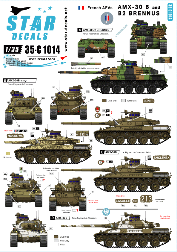 Star Decals 35-C1014 AMX-30 B et AMX-30 B2 français BRENNUS 1/35