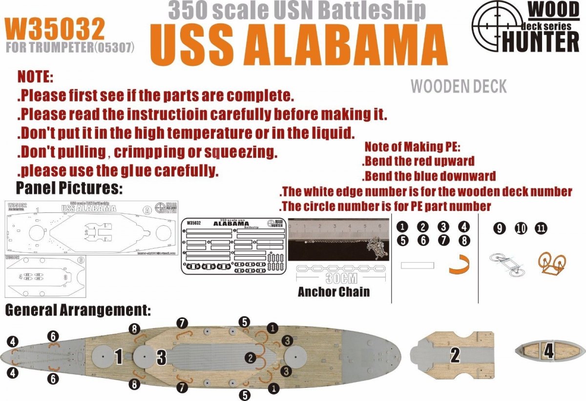 Maquette en bois Wood Hunter W35032 Pont de l'USS Alabama pour Trumpeter (1/350)