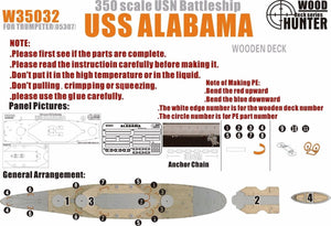 Maquette en bois Wood Hunter W35032 Pont de l&amp;#39;USS Alabama pour Trumpeter (1/350)