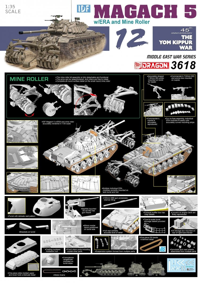 Dragon 3618 IDF Magach 5 avec blindage réactif et rouleau à mines (1/35)