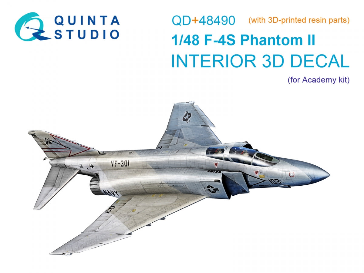 Quinta Studio QD+48490 F-4S Phantom II 3D-Printed &amp; colored Interior on decal paper (Academy) (with 3D-printed resin parts) 1/48