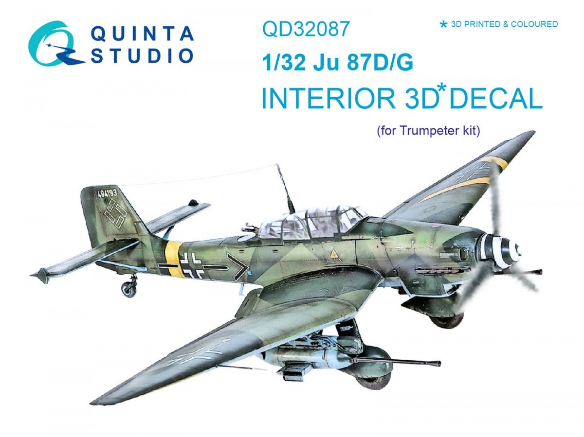 Intérieur imprimé en 3D et coloré sur papier décalcomanie Quinta Studio QD32087 Ju87 D/G (Trumpeter) 1/32