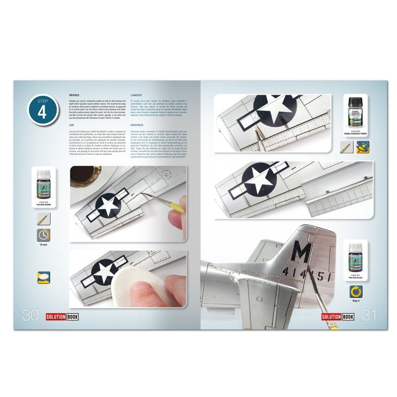 AMMO by Mig Jimenez SOLUTION BOOK 27 - How to Paint Metal Finished Aircraft (English, Spanish, French &amp; German)