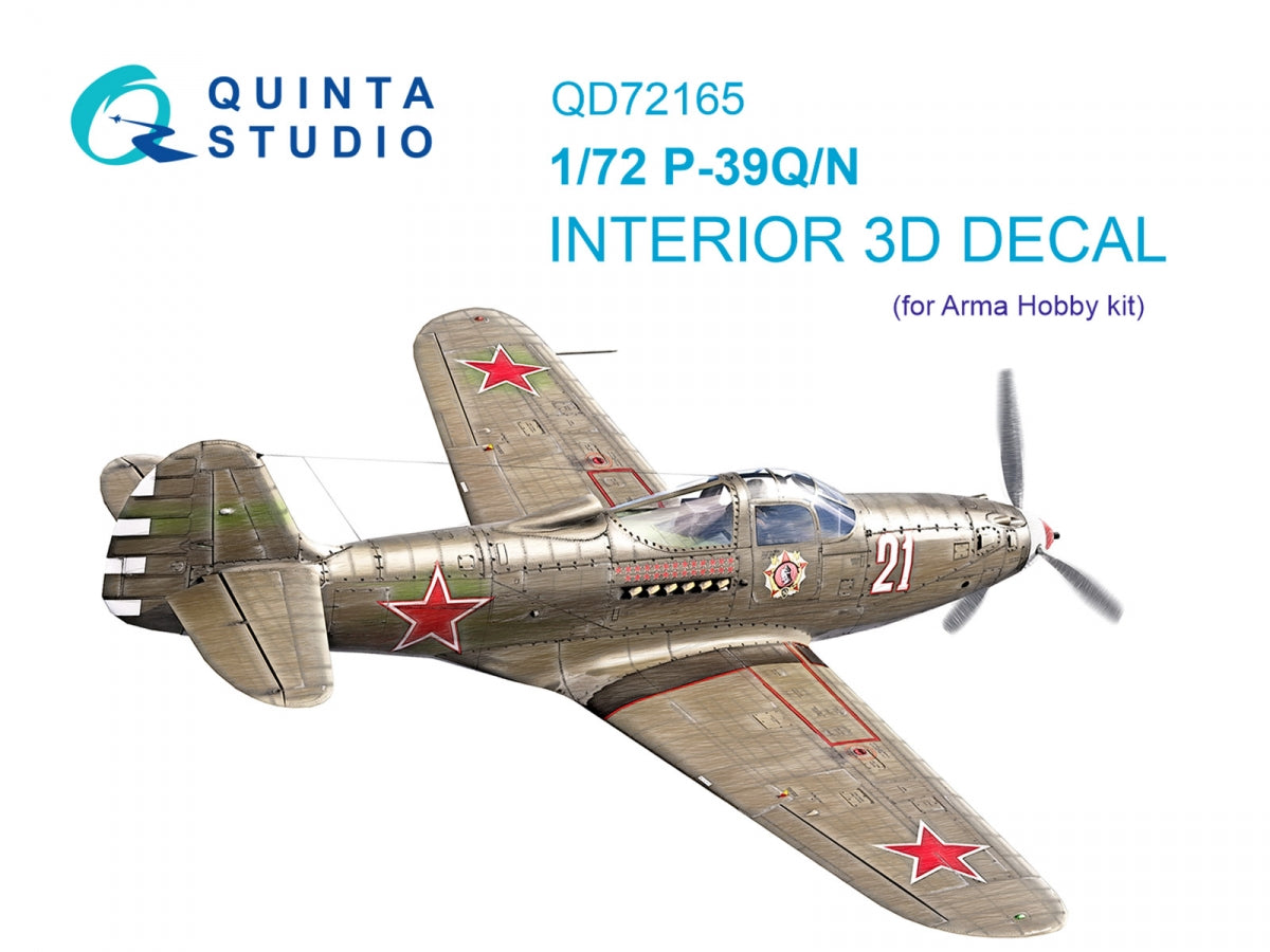 Intérieur coloré imprimé en 3D sur papier décalcomanie pour P-39Q/N Airacobra (Arma Hobby) - Quinta Studio QD72165, échelle 1/72