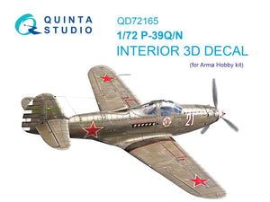 Intérieur coloré imprimé en 3D sur papier décalcomanie pour P-39Q/N Airacobra (Arma Hobby) - Quinta Studio QD72165, échelle 1/72