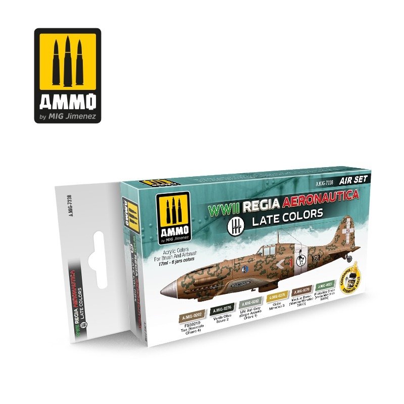 Munitions du Mig Jimenez 7238 WWII Regia Aeronautica – Ensemble de couleurs tardives 6x17 ml