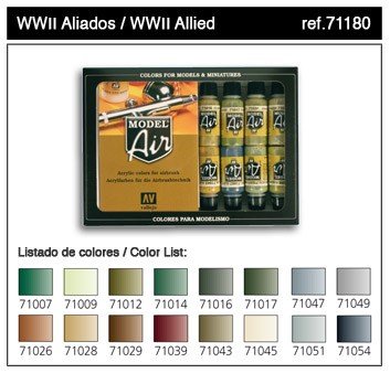 Ensemble de 16 couleurs Vallejo Model Air WWII Alliés (71180)