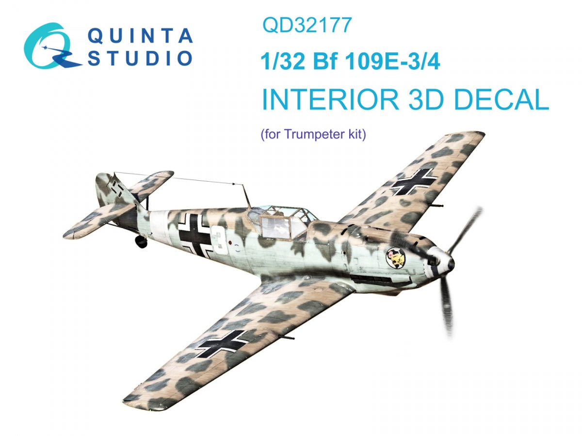 Intérieur coloré imprimé en 3D sur papier décalcomanie Quinta Studio QD32177 Bf 109E3/4 (Trumpeter) 1/32
