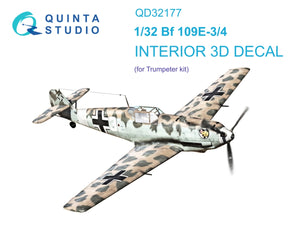 Intérieur coloré imprimé en 3D sur papier décalcomanie Quinta Studio QD32177 Bf 109E3/4 (Trumpeter) 1/32