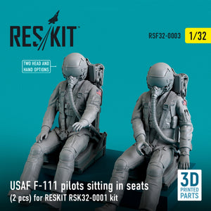 RESKIT RSF32-0003 PILOTES DE F-111 DE L&amp;#39;USAF ASSIS DANS LEURS SIÈGES (2 PIÈCES) POUR KIT RESKIT RSK32-0001 (IMPRIMÉ EN 3D) 1/32