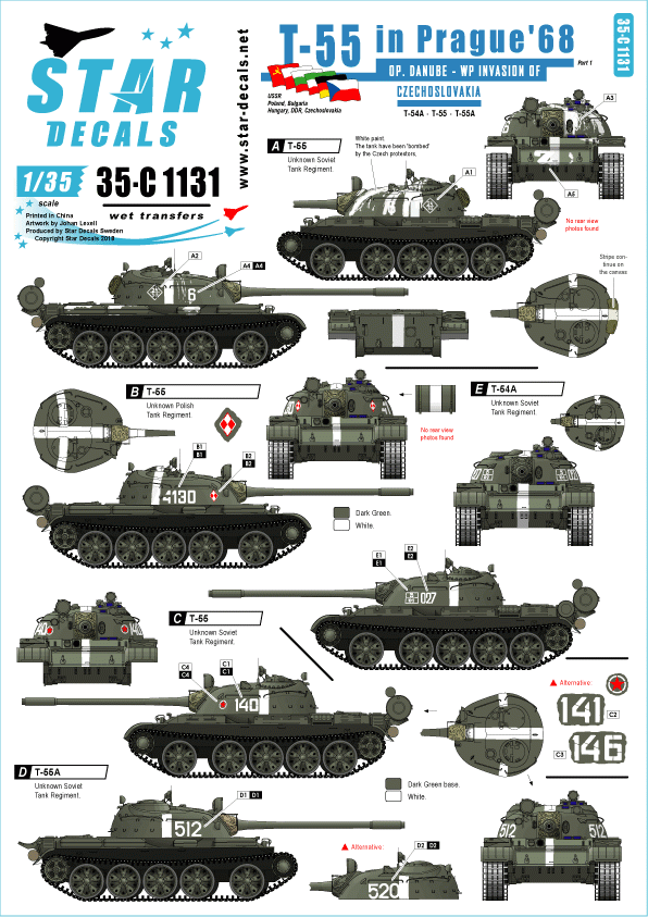 Star Decals 35-C1131 T-55 à Prague '68 1/35