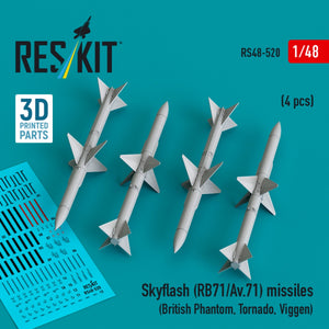 RESKIT RS48-0520 Missiles Skyflash (RB71/Av.71) (4 pcs) (imprimé en 3D) 1/48