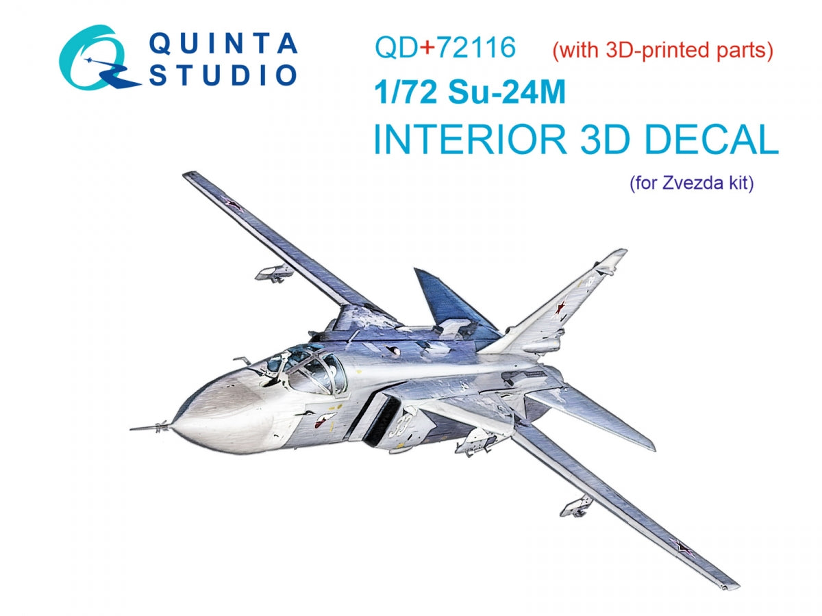 Intérieur coloré imprimé en 3D sur papier décalcomanie (Zvezda) pour le Su-24M de Quinta Studio QD+72116 (avec pièce en résine imprimée en 3D) à l'échelle 1/72