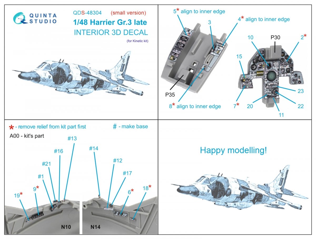 Intérieur imprimé en 3D et coloré sur papier décalcomanie (Kinetic) (Petite version) Quinta Studio QDS-48304 Harrier Gr.3 tardif (Kinetic) (1/48) – immagine 2