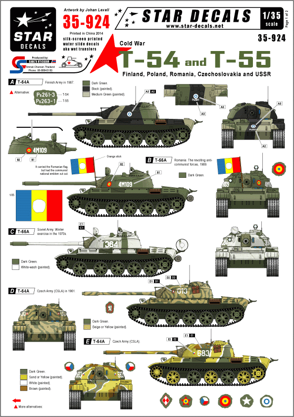 Star Decals 35-924 Chars T-54 et T-55 de la Guerre froide, échelle 1/35