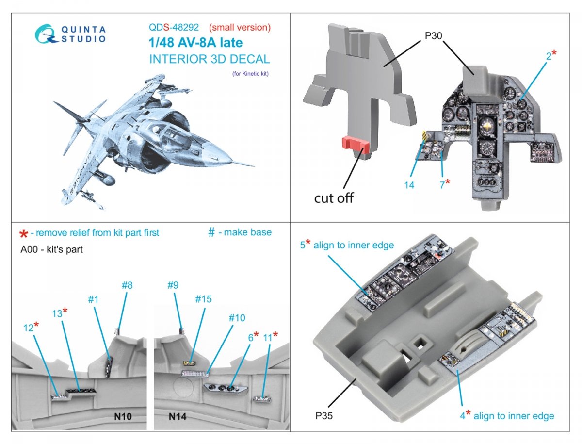 Intérieur imprimé en 3D et coloré sur papier décalcomanie Quinta Studio QDS-48292 AV-8A Late (Kinetic) (Petite version) 1/48 – image 2