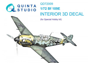 Intérieur imprimé en 3D et coloré sur papier décalcomanie Quinta Studio QD72009 Bf 109E (Special Hobby) 1/72