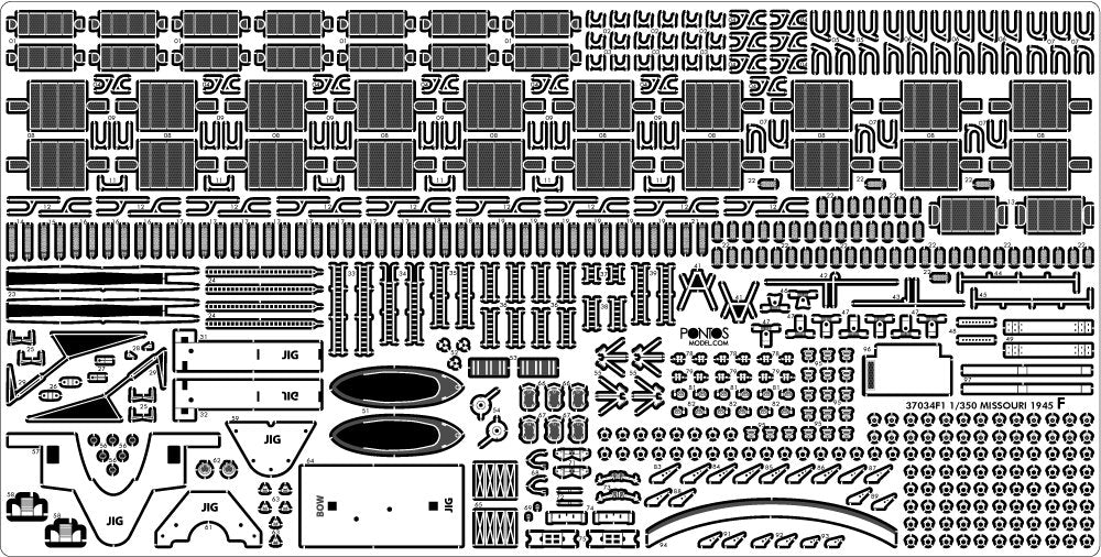 Pontos 37034FB USS BB-63 Missouri 1945 Ensemble de détails avancés pour maquette Hobbyboss (pont en bois teinté bleu 20B) 1/350 – image 31