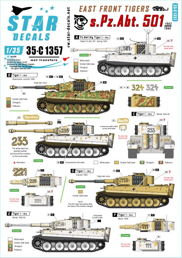 Star Decals 35-C1357 Tigres du Front Est s.Pz.Abt. 501 1943-44 1/35
