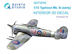 Intérieur imprimé en 3D et coloré sur papier décalcomanie (Brengun) Quinta Studio QD72035 Hawker Typhoon Mk.1b (première version) 1/72
