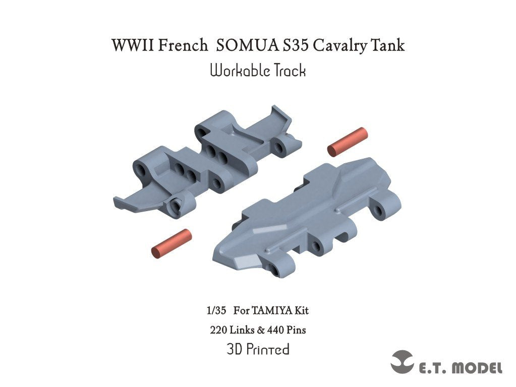 Maquette ET Model P35-032 Char de cavalerie français SOMUA S35 de la Seconde Guerre mondiale, chenilles fonctionnelles (impression 3D), échelle 1/35