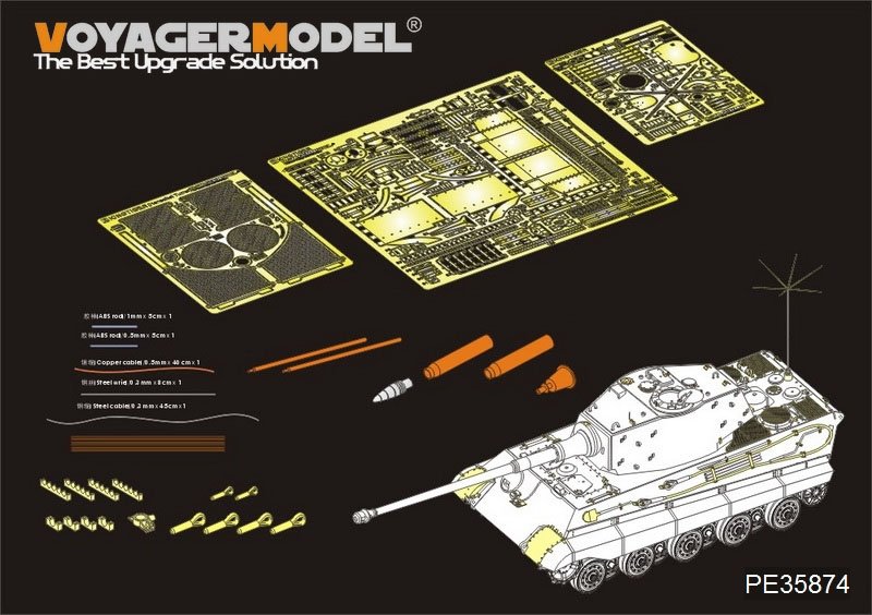 Maquette Voyager PE35874 Char King Tiger allemand de la Seconde Guerre mondiale (tourelle Hensehel) pour MENG 1/35