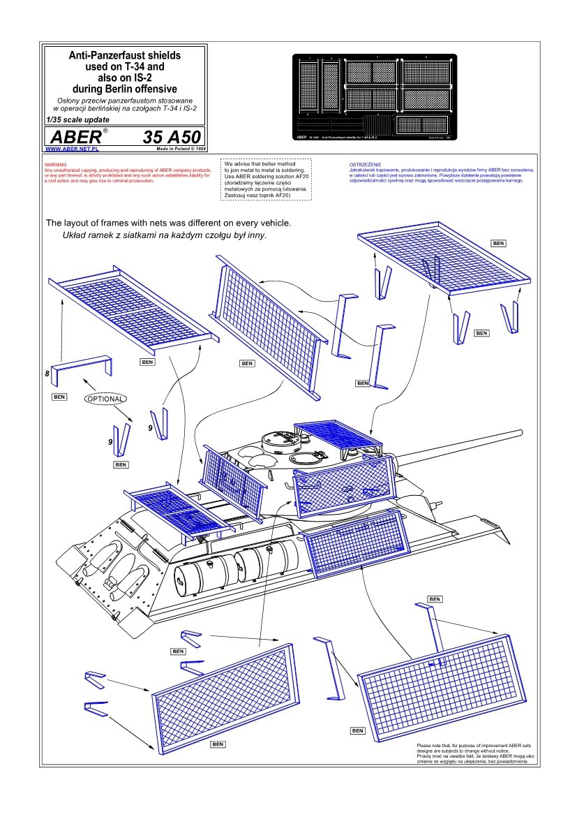 Aber 35A050 Boucliers anti-panzerfaust pour T-34 et IS-2 (1/35) – image 4