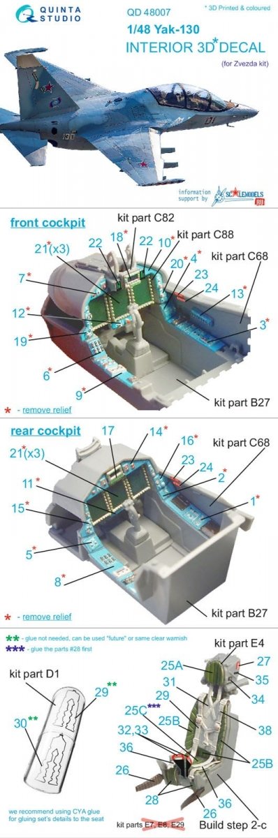 Quinta Studio QD48007 Yak-130 3D-Printed &amp;amp; coloured Interior on decal paper (for Zvezda kits) 1/48 – zdjęcie 9