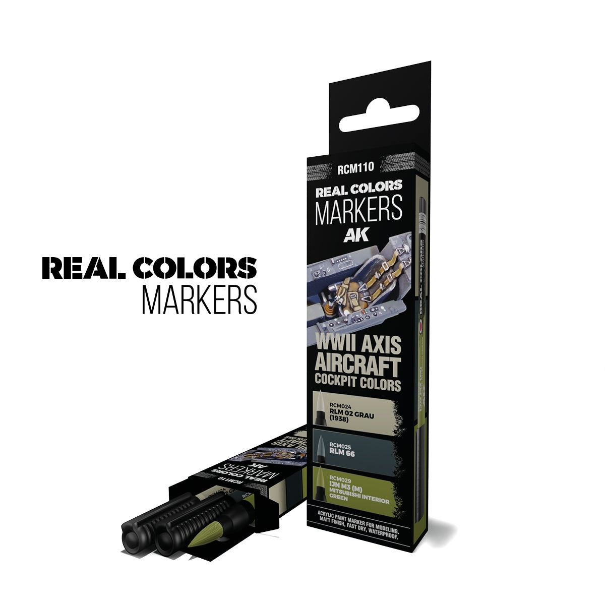 AK Interactive RCM110 COULEURS DE COCKPIT D&amp;#39;AVION DE L&amp;#39;AXE DE LA SECONDE GUERRE MONDIALE – ENSEMBLE DE MARQUEURS RC RCM024 RCM025 RCM029 – immagine 2
