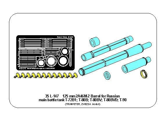 Canon Aber 35L-147 de 125 mm 2A46M-2 pour chars de combat principaux russes T-72B1, T-80B, T-80BV, T-80BVD et T-90 (Trumpeter, Zvezda, modèle b) à l&amp;#39;échelle 1/35 – image 3