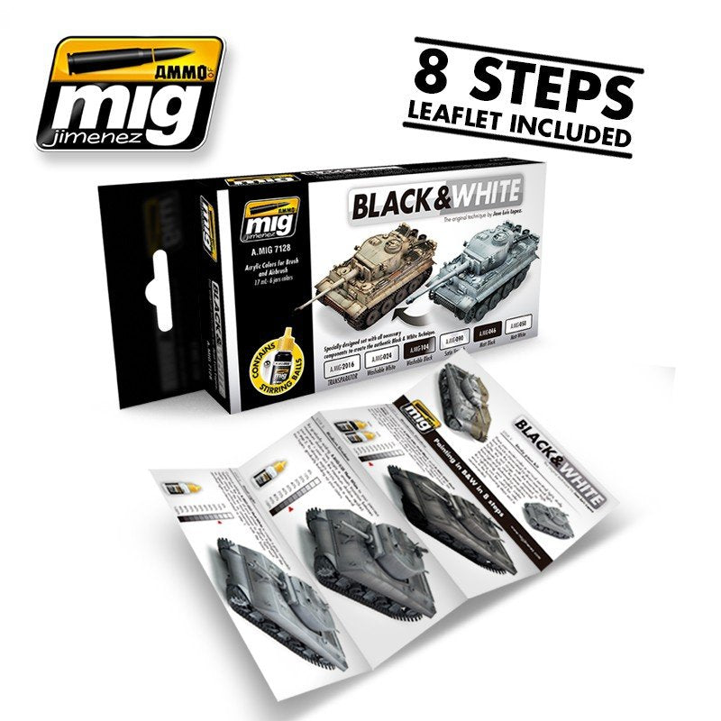 Kit de munitions Mig 7128 noir et blanc technique 6 x 17 ml