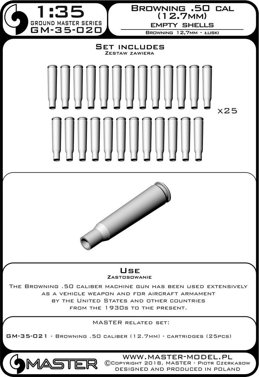 Master GM-35-020 Browning calibre .50 (12,7 mm) - cartouches (25 pièces) (1/35)  – immagine 3
