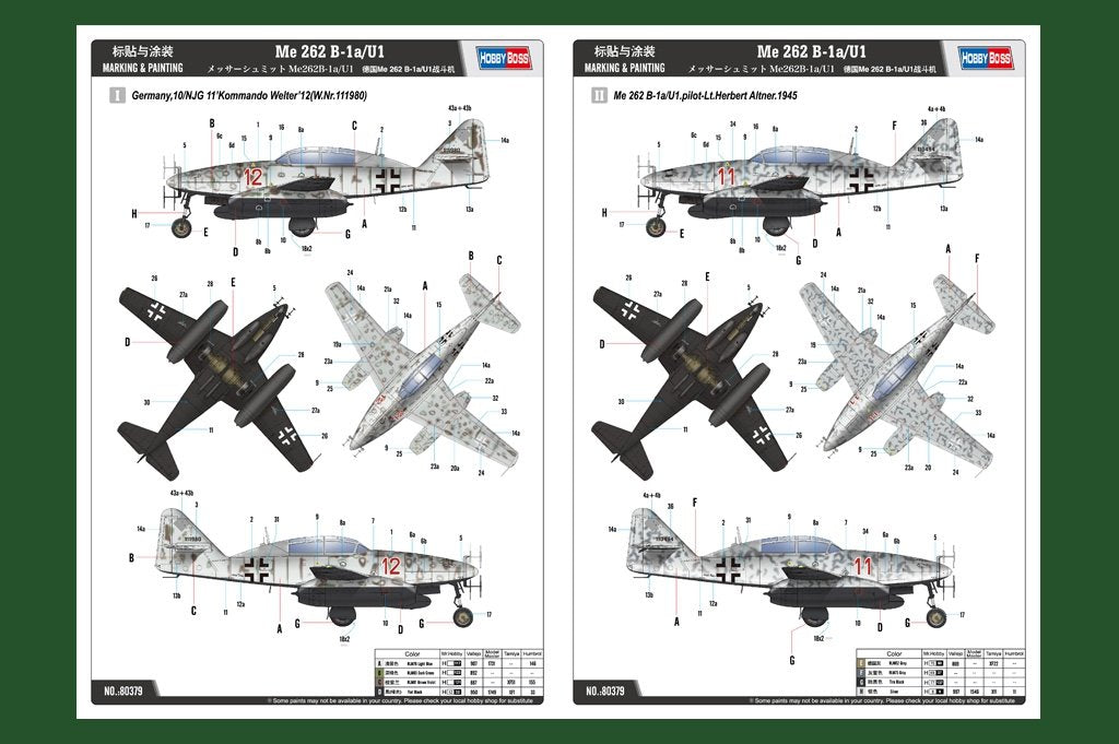 Hobby Boss 80379 Messerschmitt Me 262B-1a/U1 – Bild 3