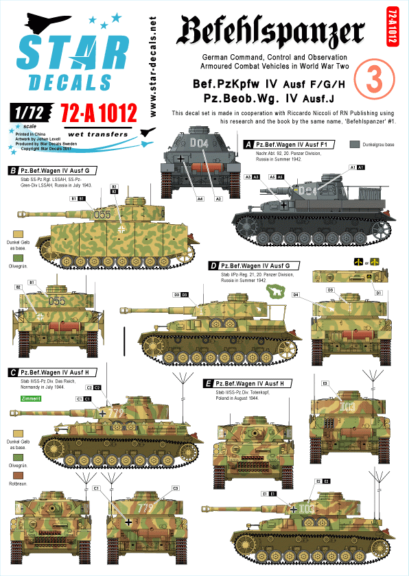 Star Decals 72-A1012 Befehlspanzer #3 Commandement allemand 1/72