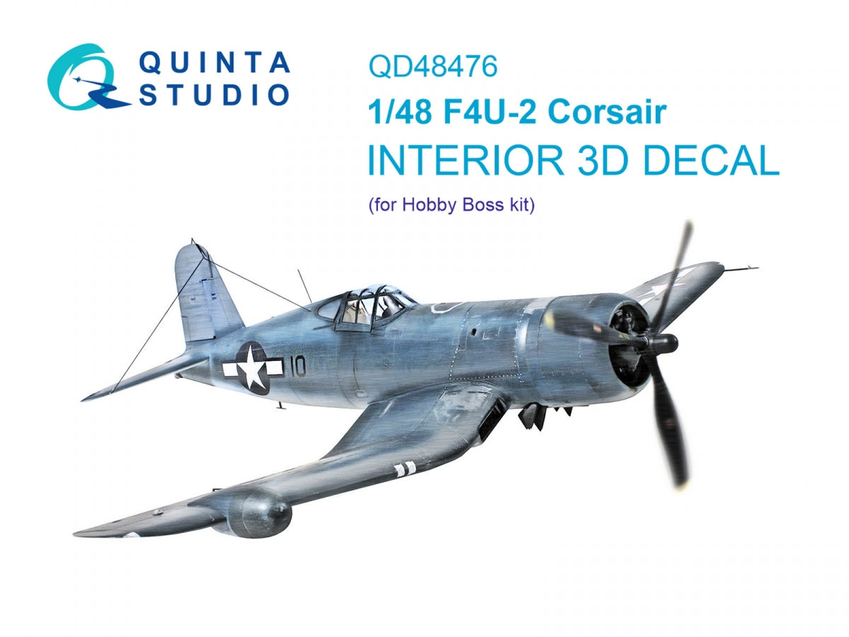 Intérieur coloré imprimé en 3D sur papier décalcomanie pour F4U-2 Corsair (Hobby Boss) Quinta Studio QD48476, échelle 1/48