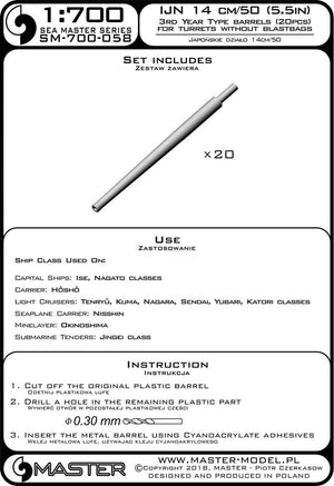 Master SM-700-058 Canons japonais de 14 cm/50 (5,5 pouces) type 3e année - pour tourelles sans bouclier anti-souffle (20 pièces) - La plupart des cuirassés et croiseurs japonais anciens (1/700) – Bild 3