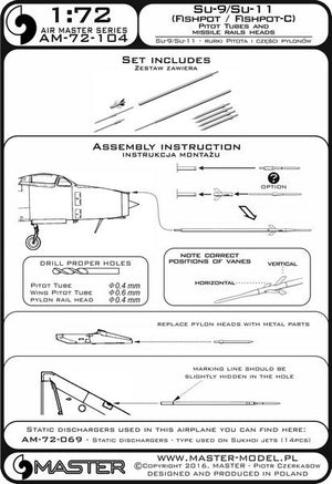 Master AM-72-104 Sukhoi Su-9 / Sukhoi Su-11 (Fishpot / Fishpot C) - Tubes pilotes et têtes de rails de missiles 1/72 – image 6