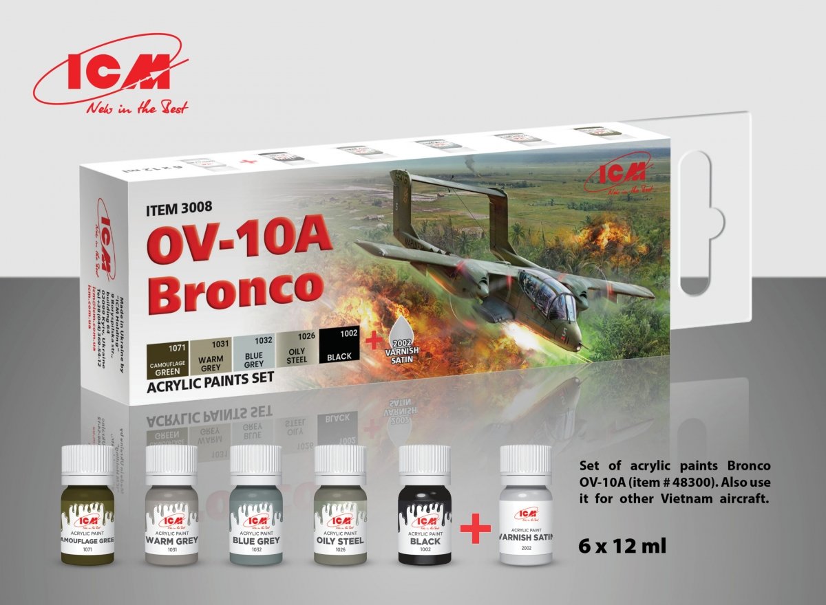 Coffret de peinture acrylique ICM 3008 pour Bronco OV-10A (6 x 12 ml)