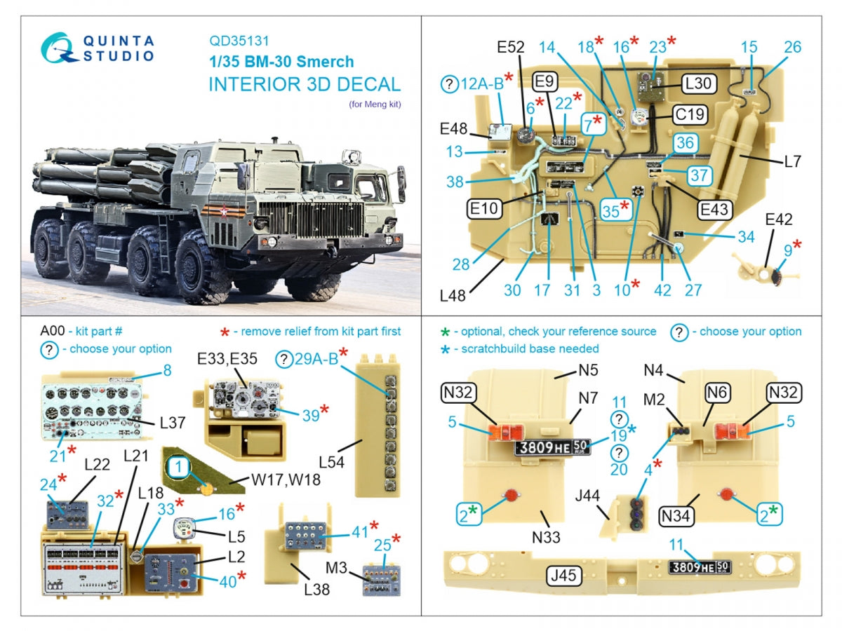 Intérieur imprimé en 3D et coloré sur papier décalcomanie Quinta Studio QD35131 BM-30 Smerch (Meng) 1/35 – image 2