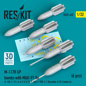 RESKIT RS32-0432 Bombes GP M-117R avec aileron MAU-91 (6 pièces) (Impression 3D) 1/32