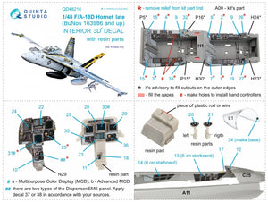Quinta Studio QD48216 F/A-18D Late Intérieur imprimé en 3D et coloré sur papier décalcomanie avec pièces en résine (Kinetic) 1/48 – Bild 9