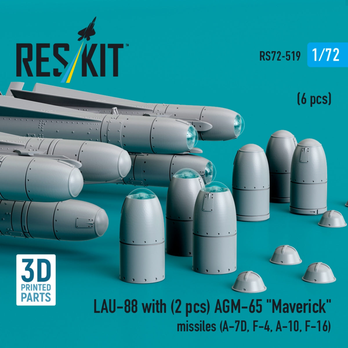 RESKIT RS72-0519 LAU-88 avec (2 pcs) missiles AGM-65 « Maverick » (6 pcs) (Impression 3D) 1/72 – image 3