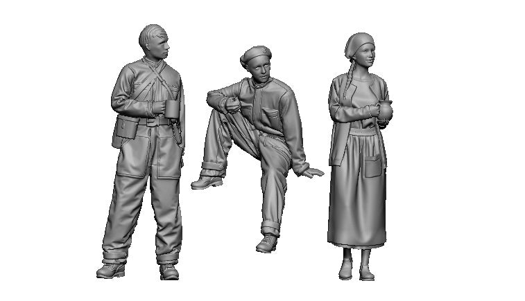 Glowel Miniatures 72009 TKS Crew And Girl (3 figurines, imprimées en 3D) 1/72