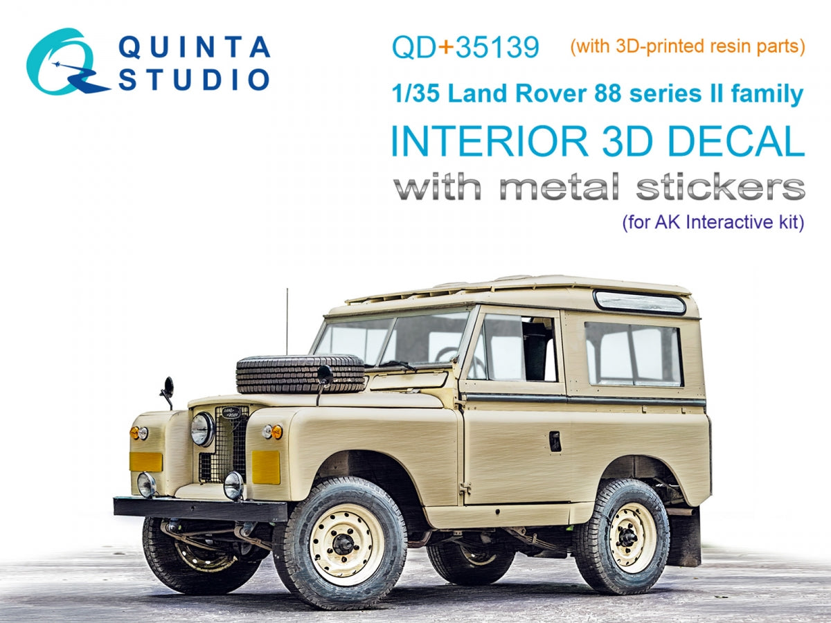 Intérieur imprimé en 3D et coloré sur papier décalcomanie (AK Interactive) pour Land Rover série 88 II (Quinta Studio QD+35139) (avec pièces en résine imprimées en 3D) à l&amp;#39;échelle 1/35