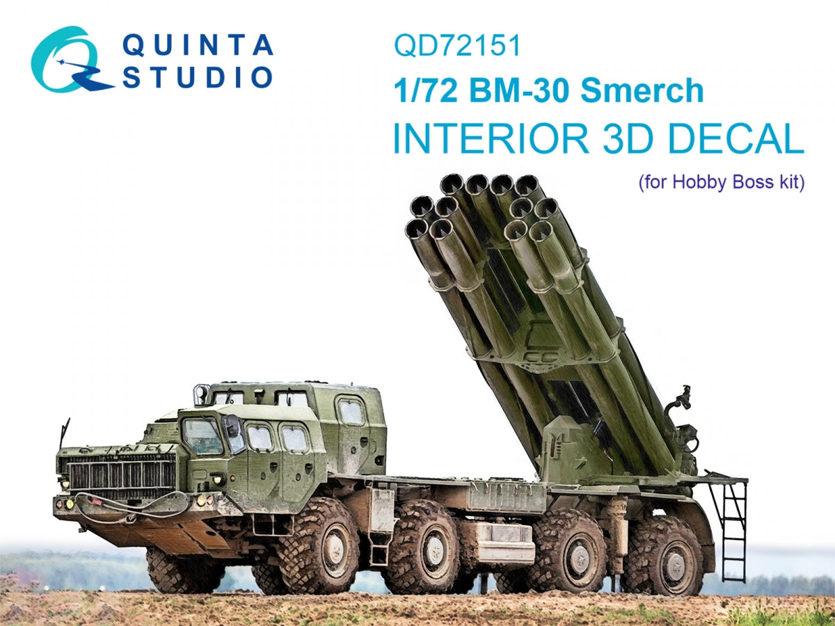 Intérieur coloré imprimé en 3D sur papier décalcomanie pour le BM-30 Smerch (QD72151 de Quinta Studio, Hobby Boss) à l&amp;#39;échelle 1/72