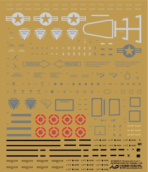 HobbyDecal ST32025V1 F-16 Stencils 3 ver 1 1/32 for Academy kit – zdjęcie 2