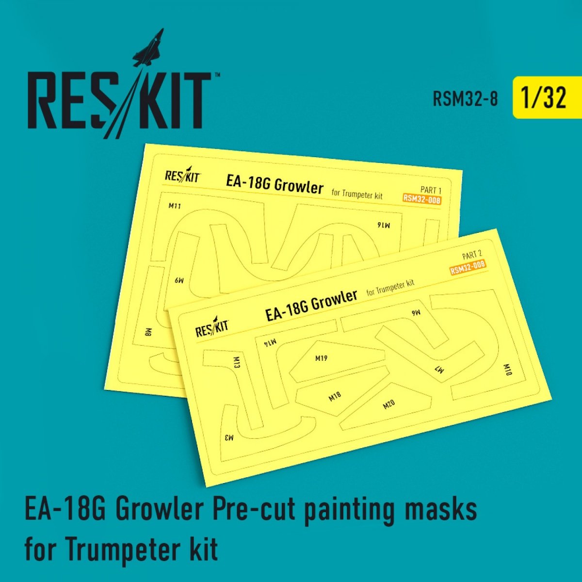 Masques de peinture prédécoupés RESKIT RSM32-0008 EA-18G « GROWLER » pour kit de trompettiste 1/32